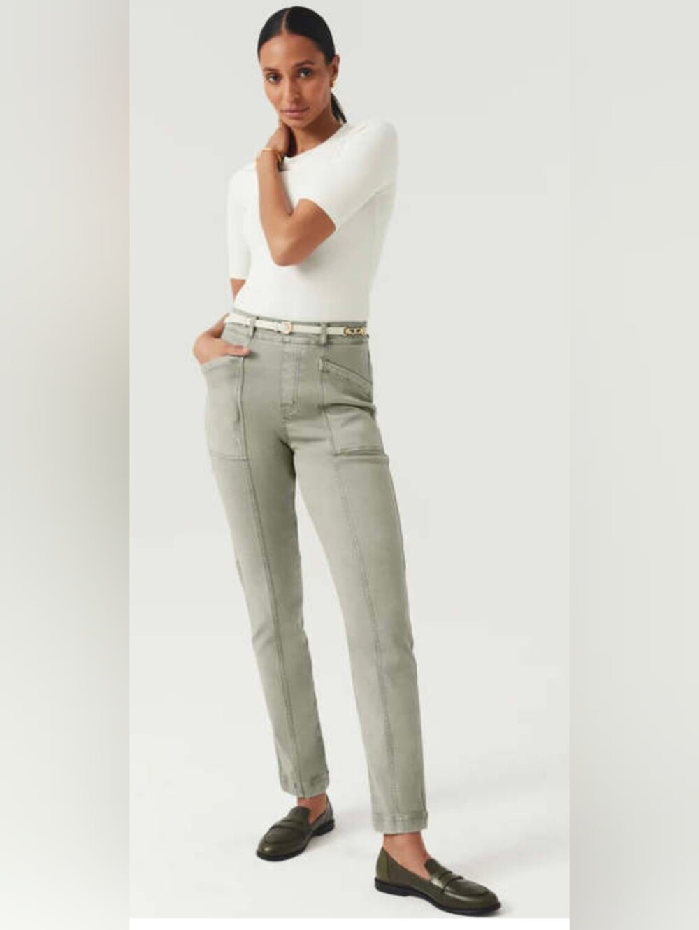 $12 SPANX Plus Size 2x - Stretch Twill Straight Leg Pants Olive Oil Green EUC